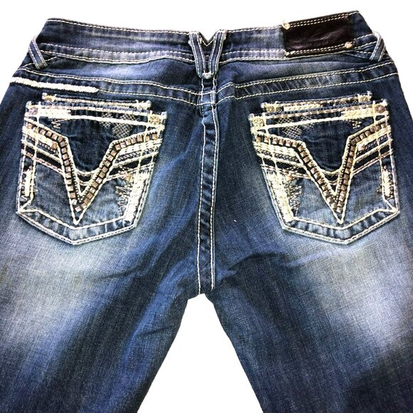 VIGOSS LOW RISE CAPRIS JEANS SZ 29 X 21 BLUE EMBROIDERED THE DUBLIN BLING WOMENS - Picture 2 of 7